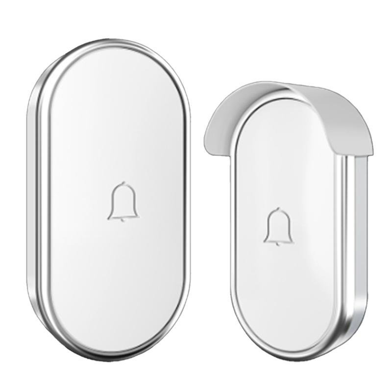 B03B-Intelligent Wireless Doorbell Outdoor Without Battery Button Call Chime Wireless Doorbell White+Silver US Plug