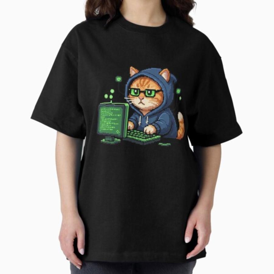 

Hacker Orange Cat Pixel Art Retro Tech Y2K Meme T shirt for Men Women Hiphop Streetwear Tops 100 Cotton TShirt 09253 S