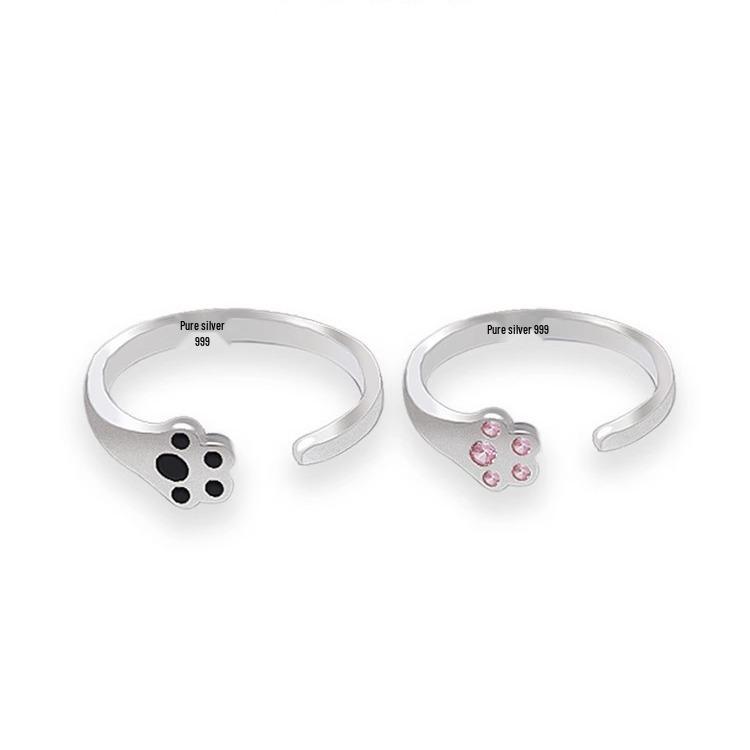 Inele de Cuplu Ajustabile cu Lăbuțe de Pisoi Desen Animat, Unisex, Drăguțe, Lux Ușor, Perfecte ca Cadou de Ziua de Naștere.