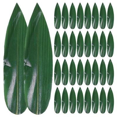 100 Pcs Sushi Bamboo Leaves Sashimi Dish Leaf Cold Ornament Home Decor Serving Disposable Plates Artificial Fake Grass