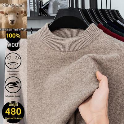Men's 100% Pure Wool Round Neck Anti-Pilling Warm Pullover Sweater
