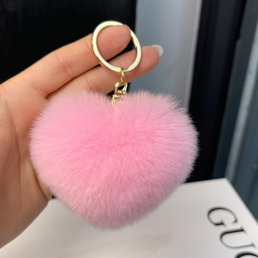 Large Heart Pompom Key Chain For Women Rainbow Plush Ball Keychain Car Bag Pendant Fashion Jewelry Fluffy Love Pompons Keyring