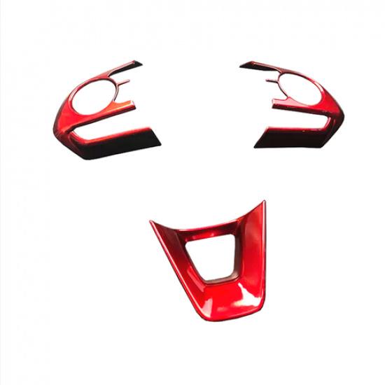 Red ABS Steering Wheel Decor Frame Trim 3PCS For -2024 Toyota RAV4