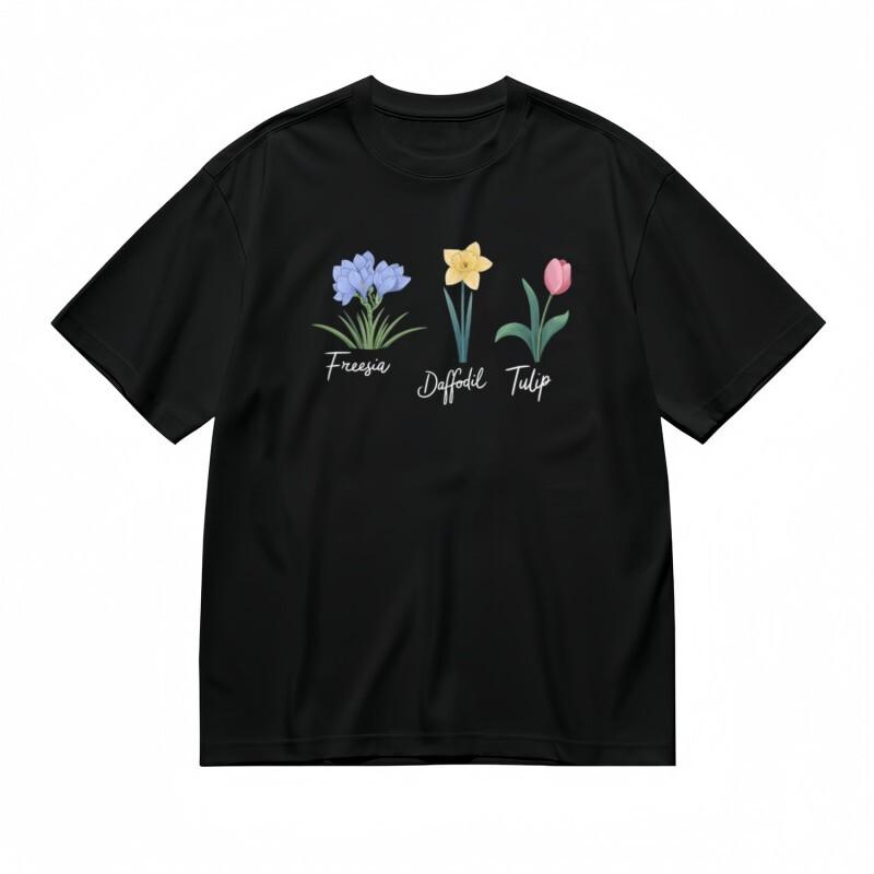 Women's Classic T-Shirt Colorful Botanical Design With Flower Names Graphic Tee