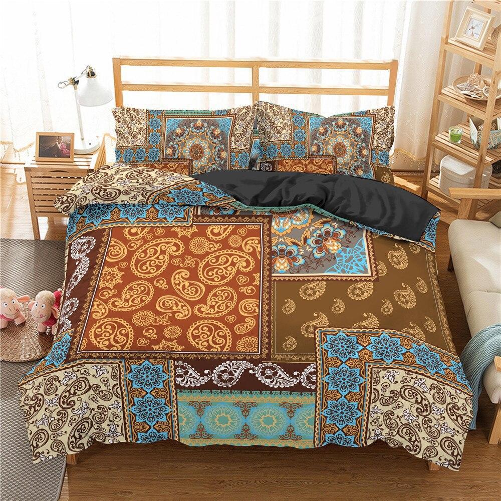 Three-Piece Digital Printed Bandanna Bedding Set Paisley Embroidered Duvet Cover