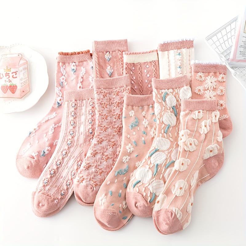 5 Pairs Women's Elegant Court Pattern Short Socks - Thick Warm Soft Comfortable Mid-Calf Socks