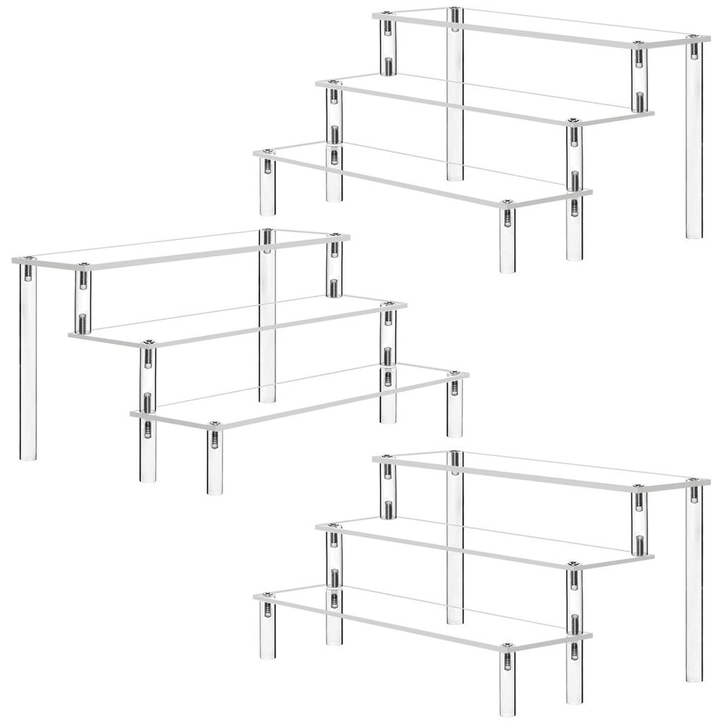 Acrylic Riser Clear Display Stand Cologne Organizer Acrylic Shelves 3 Tier Shelf for Amiibo Funko Figures Toys Cupcake Food Dess