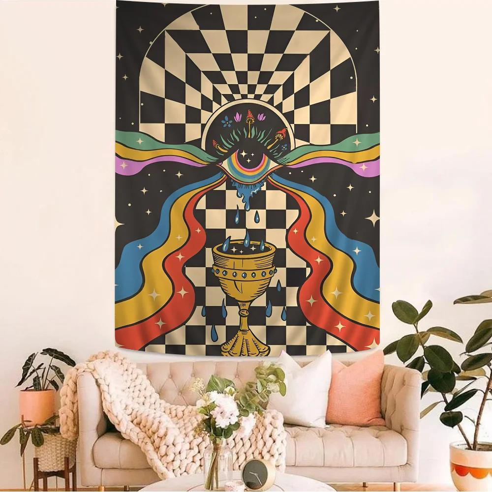 

VIKAMA Vintage 70s Tapestry Bold Pattern Design Psychedelic Hippie Mural Perfect for Living Room Retro Aesthetic Decor 74x94cm(29x37in)