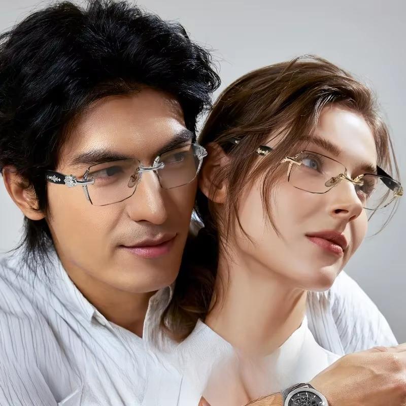 Anti Blue Light Diamond Cutting Men Women Frameless Reading Eyewear Metal High-definition Presbyopia Glasses