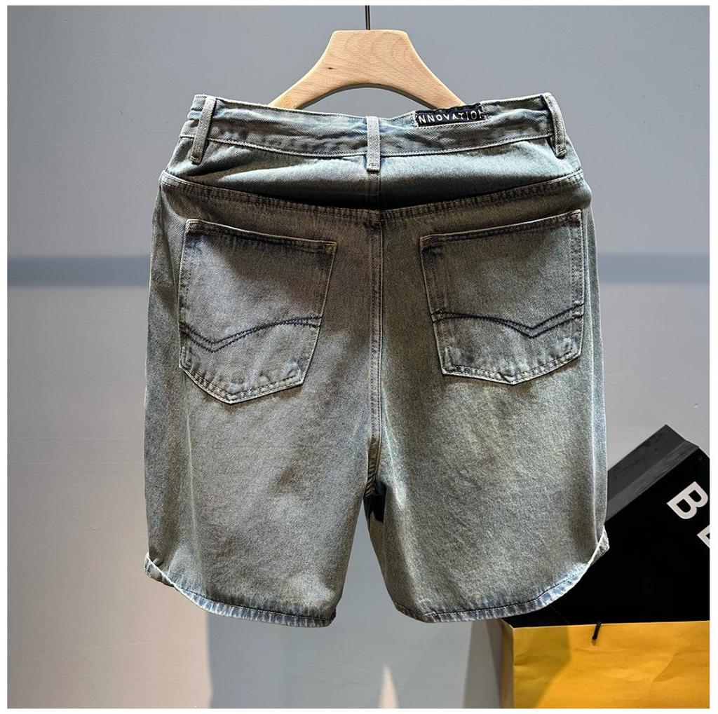 Men's Summer Straight Blue Thin Five-Point Jeans Shorts
