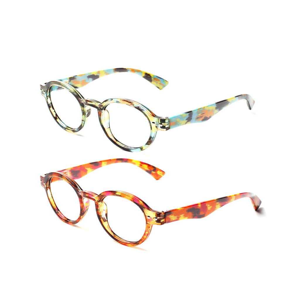 TUREZING 4 Pack Presbyopia Eyeglasses PC Material Flexible Spring Hinge Men Women Circular Print Flower Frame HD Ornamental Eyeglasses