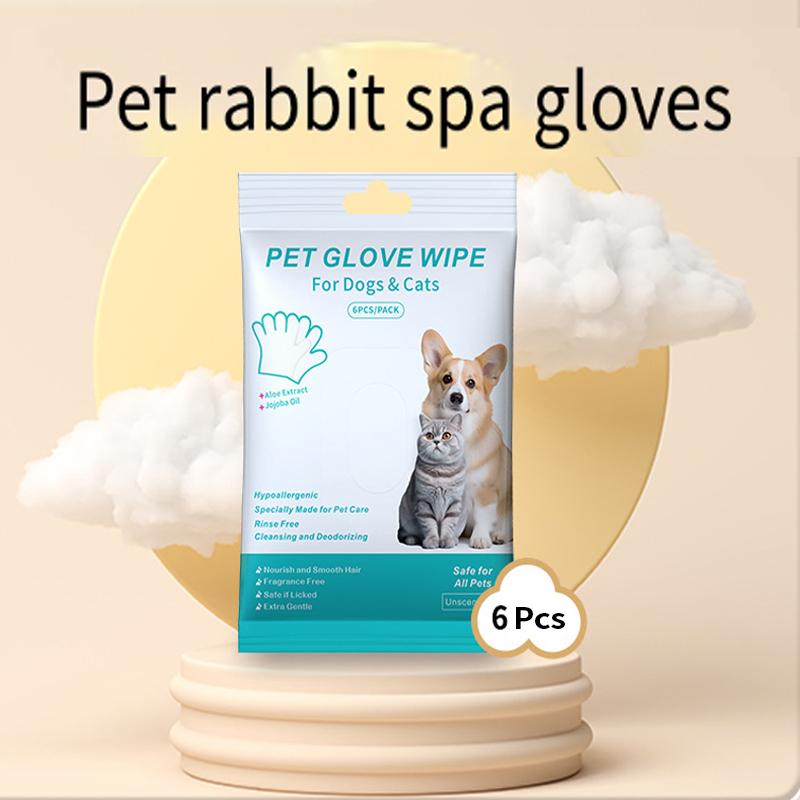 Factory  Custom Logo 6pcs Premium Thick Plant Based Pet Grooming Glove Wipes Dogs Cats Hypoallergenic