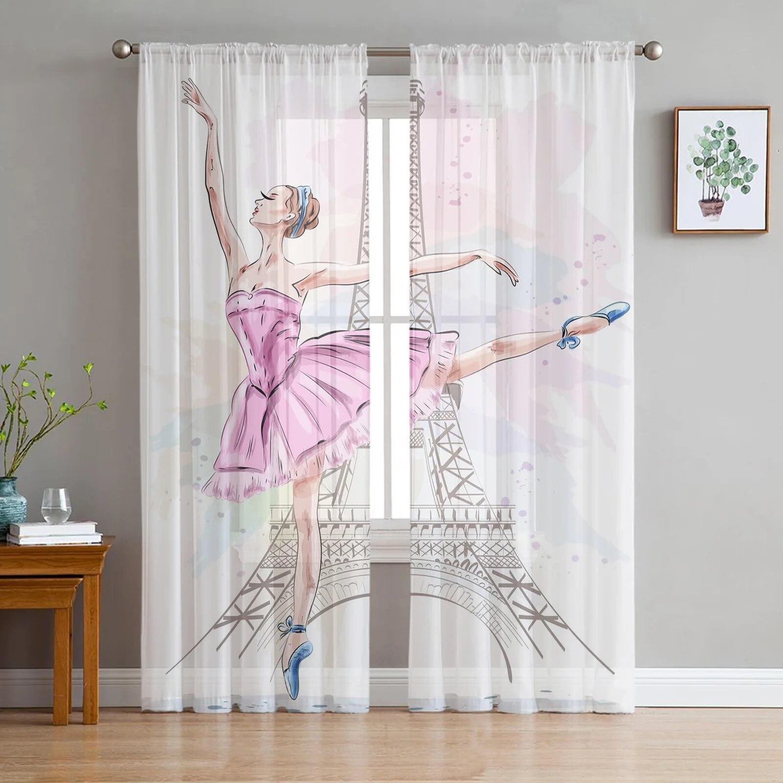 

Париж Сена Жінка Ейфелева вежа Червоні губи Париж Прозорі штори для вітальні Спальня Обробка вікон Кухня Шифонові штори 135W x 160H(cm)