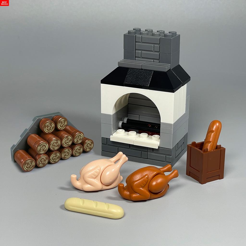 MOC Mattoncini Forno Cucina Pollo arrosto Cibo Pizza Cottura Panino ripieno al vapore Blocchi da costruzione Città Amici Giocattoli fai-da-te per Bambini
