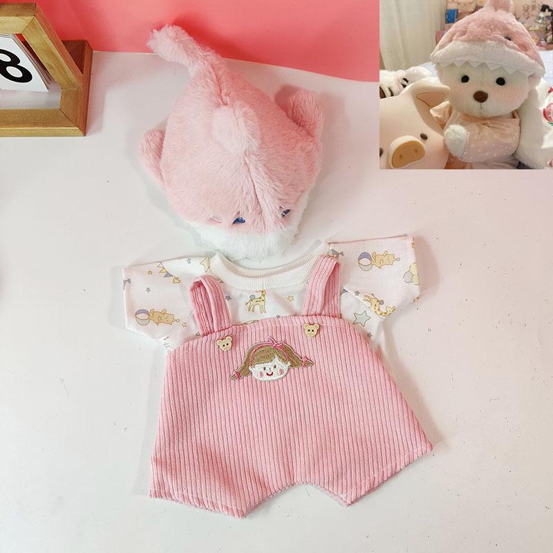 Medium Bear Outfit - Blue Pink Striped Carrot Overalls Set