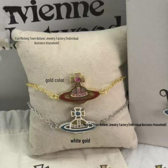 Concetta Cixi Glass Saturn Set: Necklace, Bracelet, Stud Earrings - Women's Luxurious Punk Clavicle Chain