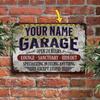 Customized 8x12 Inch Wrought Iron Garage Sign Name Engraved Rust Effect Man Cave Decor Gift