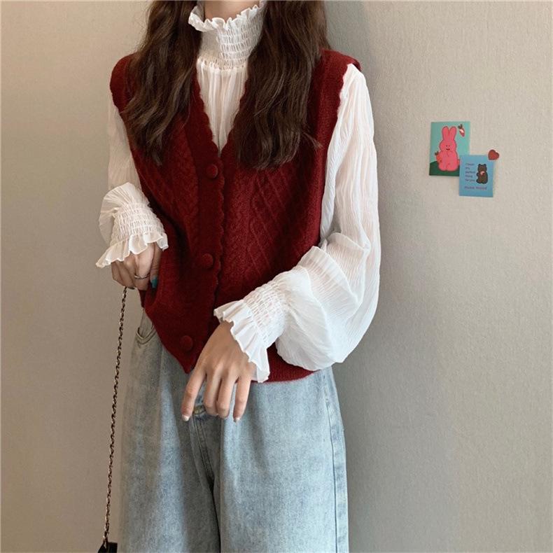 Cardigan Vest Women In Stock Autumn Winter French Red Outerwear Designer Knit Waistcoat