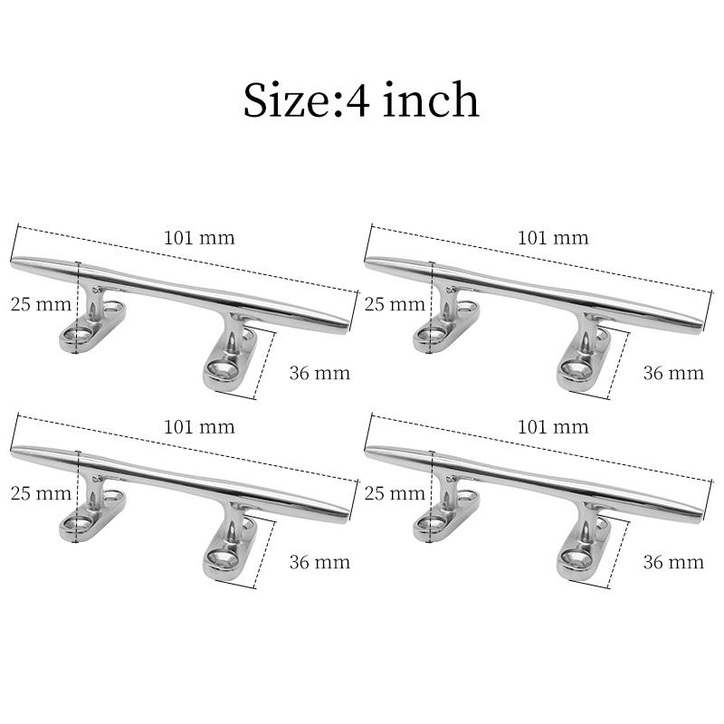 Andymarine 4Pcs Set 4 inch Boats Hollow Cleat Polished Hardware Marine Stainless Steel Flat Deck Mooring Yacht Accessories 4 inch X 4PCS