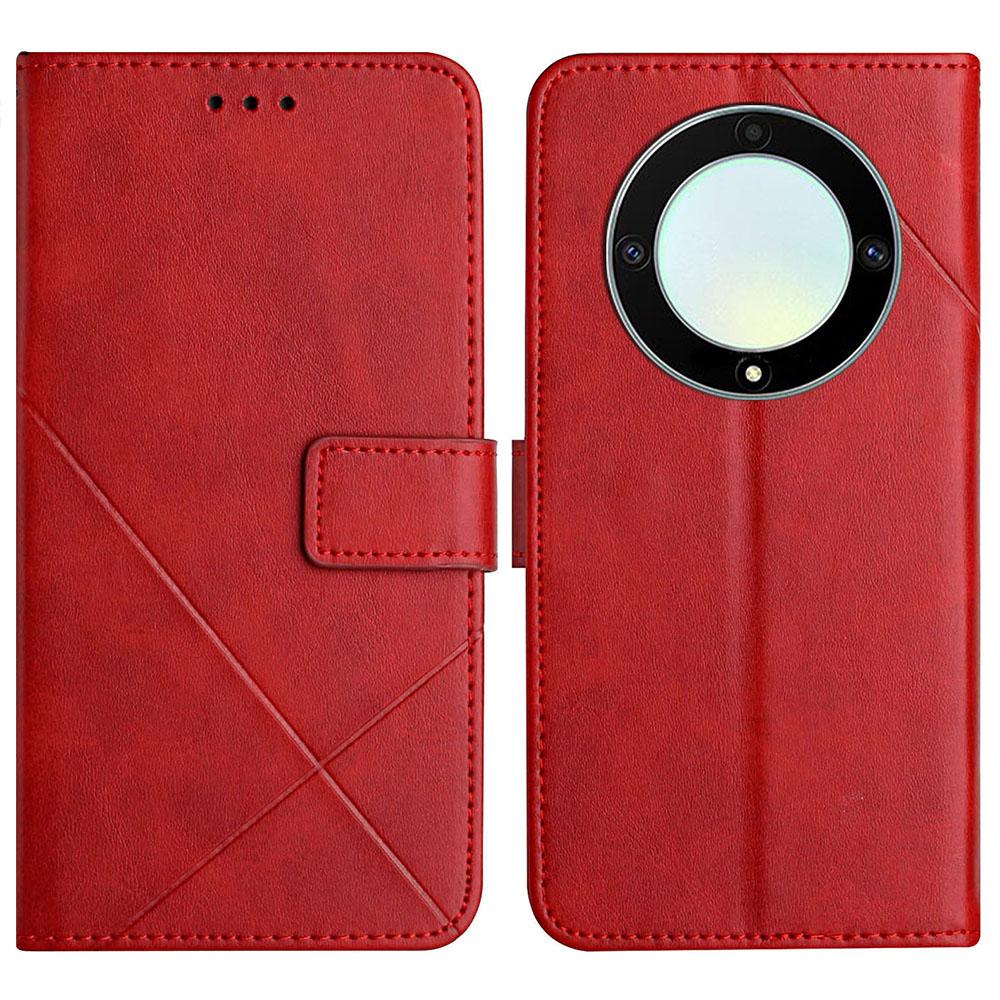 For Honor Magic5 Lite 5G/X9a 5G Case Line Pattern Wallet Leather Phone Cover with Wrist Strap