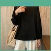 Lantern Tshirt Round Neck Women Long Sleeve Elastic Cuffs Tee Shirt Solid Color Loose Fit Pullover