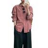 Damen Retro Rosa Cordhemdjacke - Herbst/Winter Langarm Oberteil