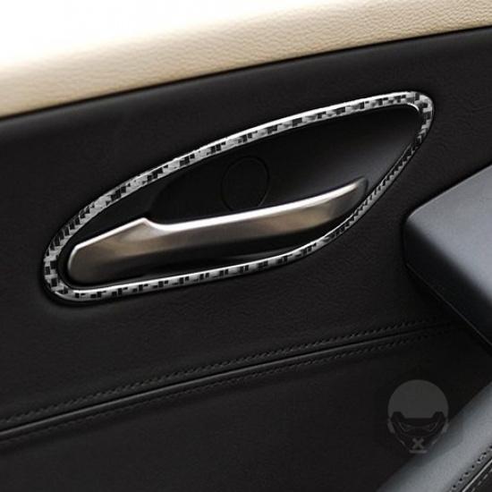 2Pcs Carbon Fiber Interior Front Door Handle Cover Trim For BMW 6 Series E63 E64
