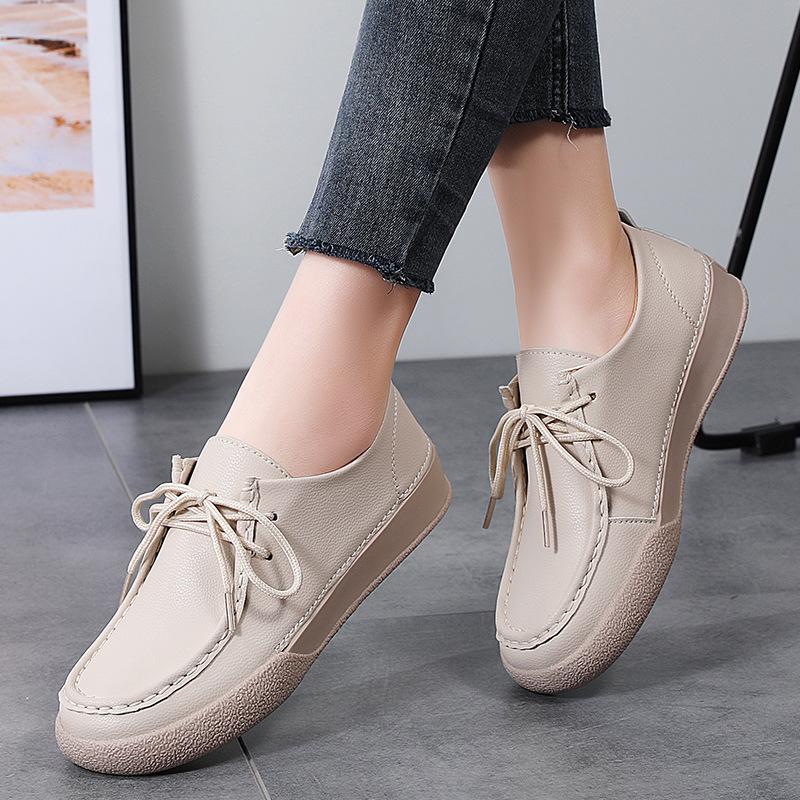 

Женские мокасины из искусственной кожи для вождения, мокасины для ходьбы, повседневные удобные туфли-лоферы для женщин, на шнуровке, для бизнеса, офиса, платья, рабочая обувь 37 бежевый