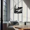 Metal Wall Art Fish Swimming Ocean Plants Stones, Black Silhouette Outdoor Decor, Housewarming Gift for Living Room Patio Coastal Modern Home