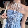 Bows, Pearl Strings, Silk Scarves, Summer Vacation Style, Atmosphere-enhancing Neckband Decoration, Hairband, Hair Ties