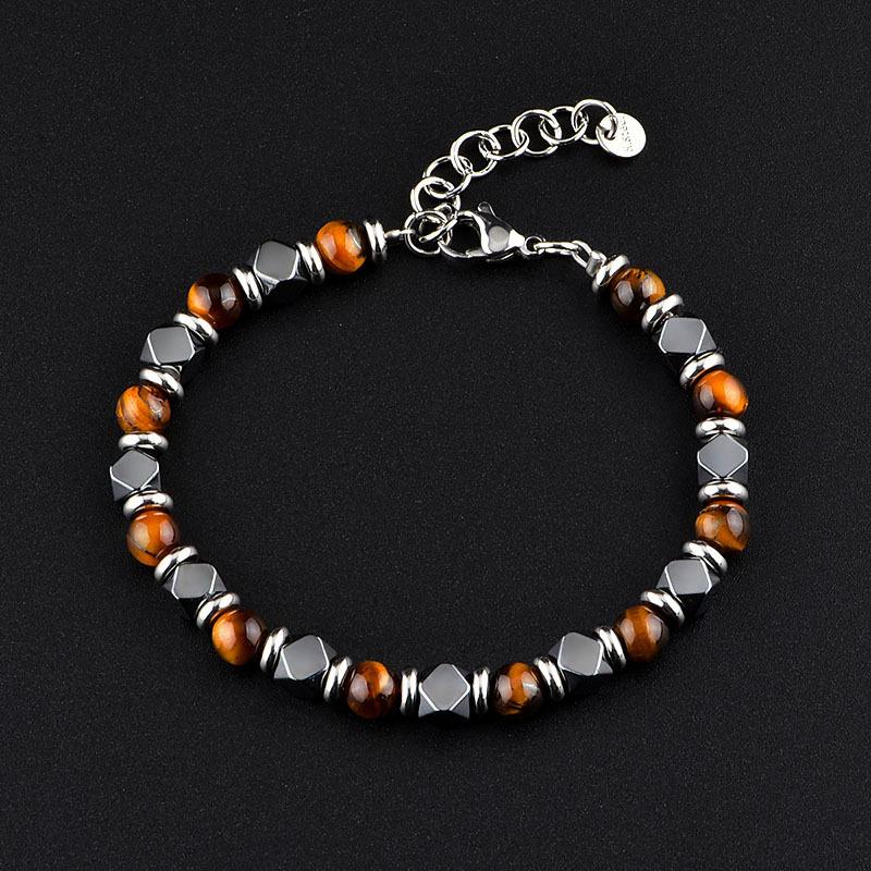 1 Stück Schwarzes Calcit Armband für Damen und Herren - Armband mit Tigerauge Perlen aus Edelstahl