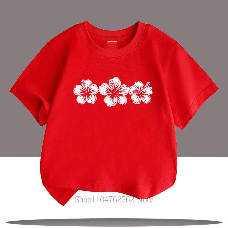 Three Flower Print Children T-shirts Summer Girls Colorful Fashion Kawaii Tops High Quality Kids Crew Neck Short Sleeve T-shirts