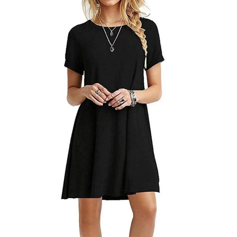 Women's Fashion Summer Spring Solid Color Print Short Sleeve O-Neck Casual Dresses