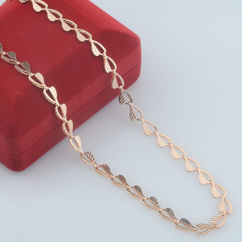 14K Rose Gold 585 Women Half Carved Heart Necklace And Link Bracelet Set 6mm Fine Jewelry Gift