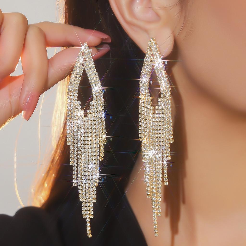 Geometric hollow long fringed earrings