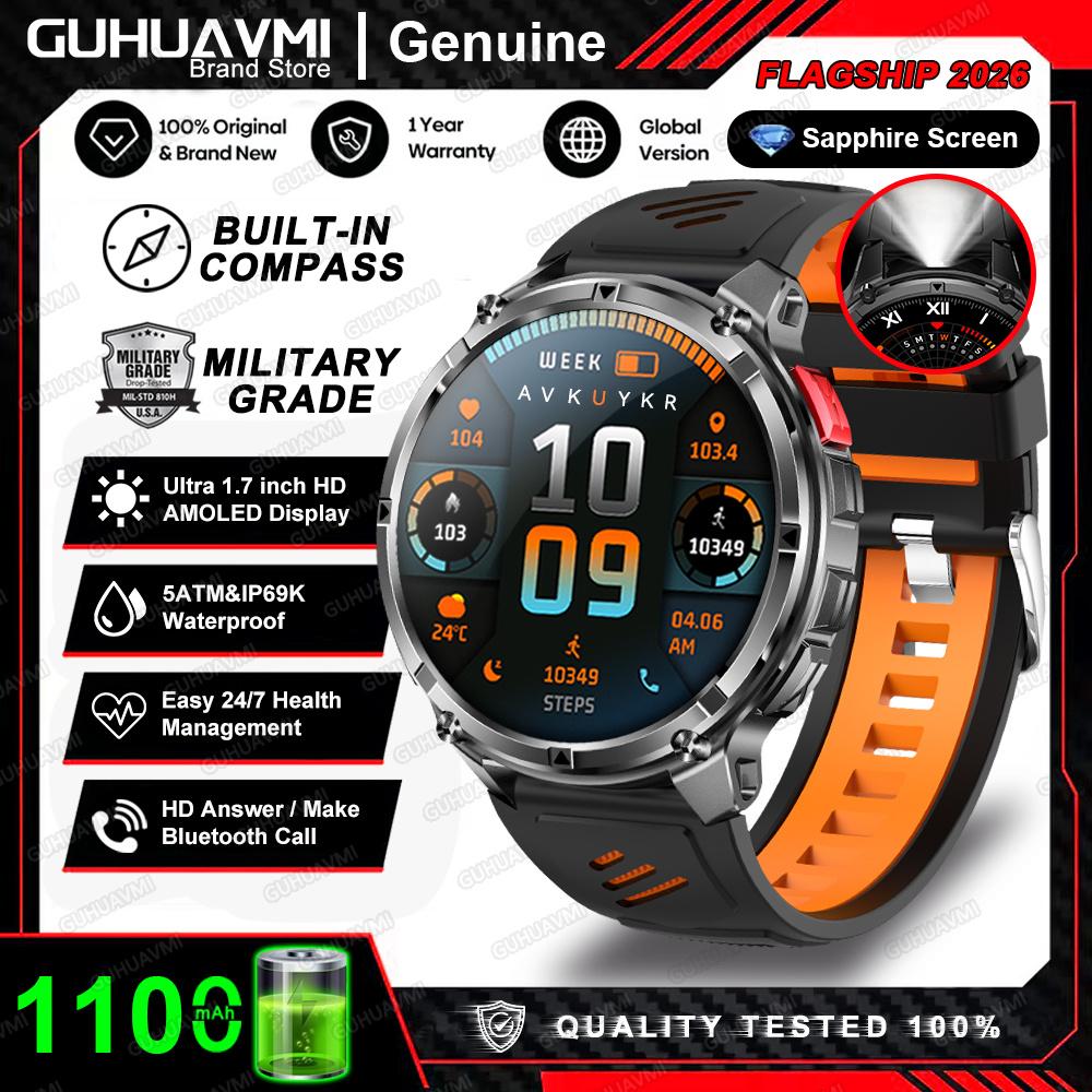 2026 New 1100mAh Battery Smart Watch GPS Path 5ATM Waterproof Sports Run Tracker Outdoors Compass Military Smartwatch