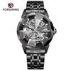 FORSINING Original Gold Skeleton Mechanical Man Watch Automatic Movement Clock Luxury Stainless Steel Men's Watches