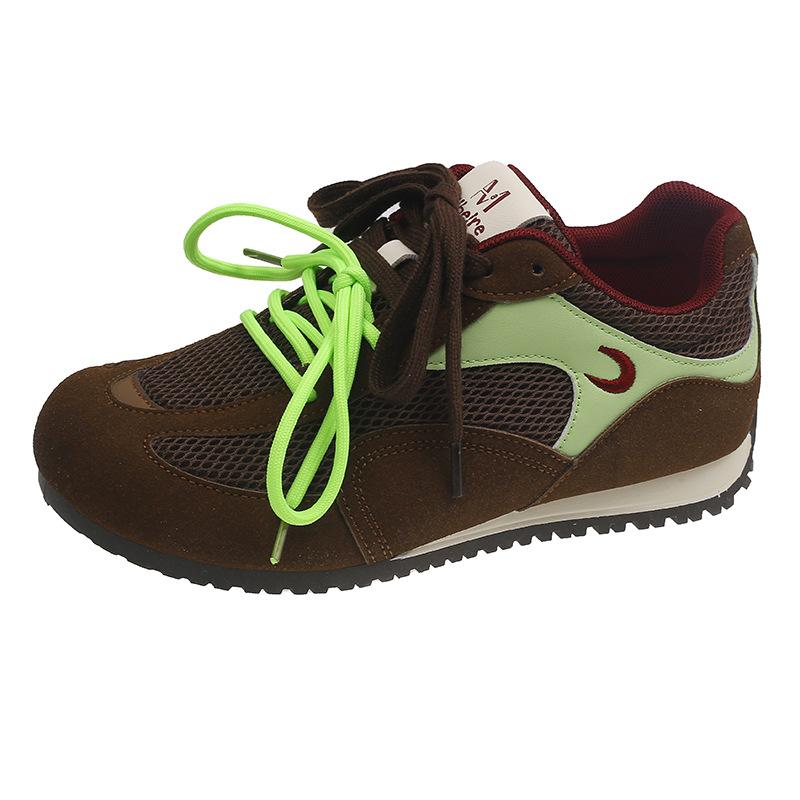 Double cowhide version shoelaces breathable inner height increase moral training shoes women's spring and summer flat mesh letters ugly cute casual