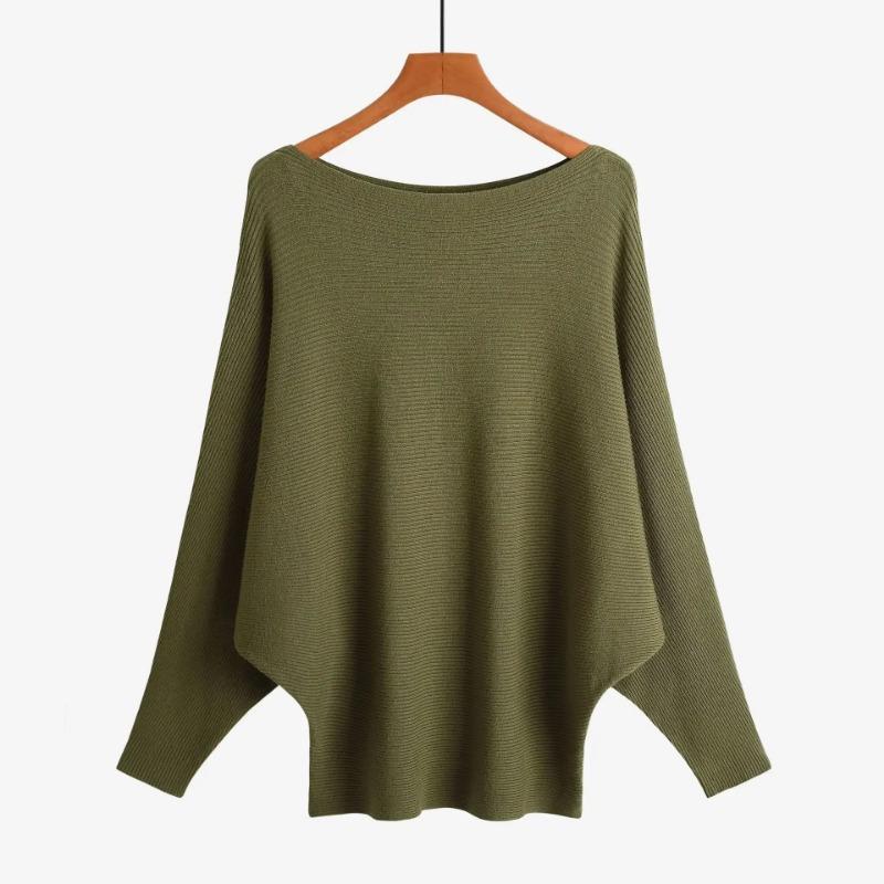 Autumn Batwing Long Sleeve Knitted Sweater Casual Slash Neck Solid Warm Pullover Fashion 18 Colors Loose Jumpers Tops