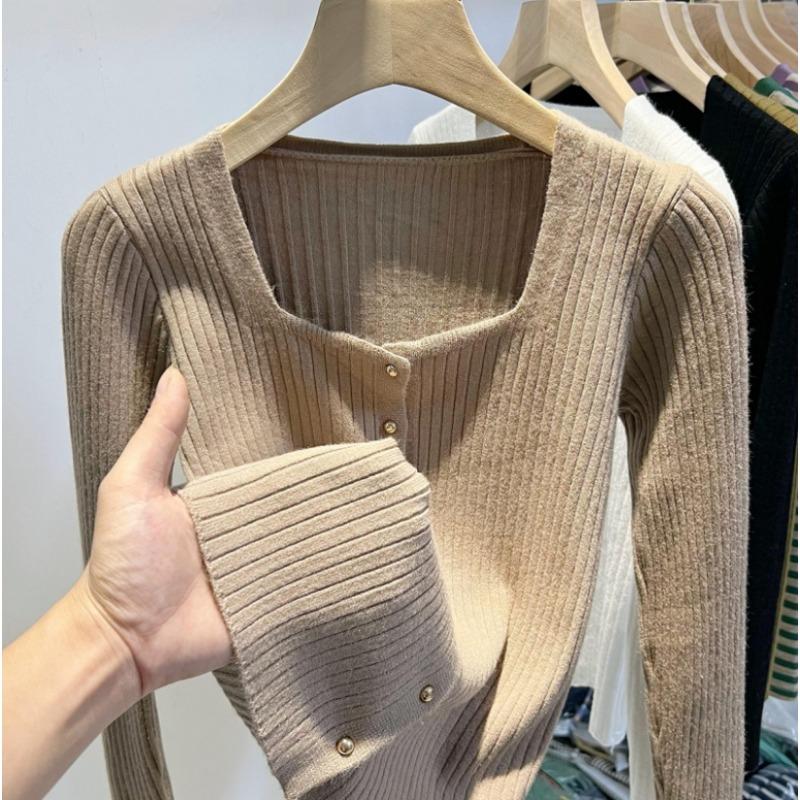 

Female Collar Knitted Sweater Autumn and Winter New Design Long Sleeved Top S хакі