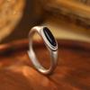 Frosted S925 Silver Ring with Black Agate & White Mother-of-Pearl - European, American, Japanese & Korean Style