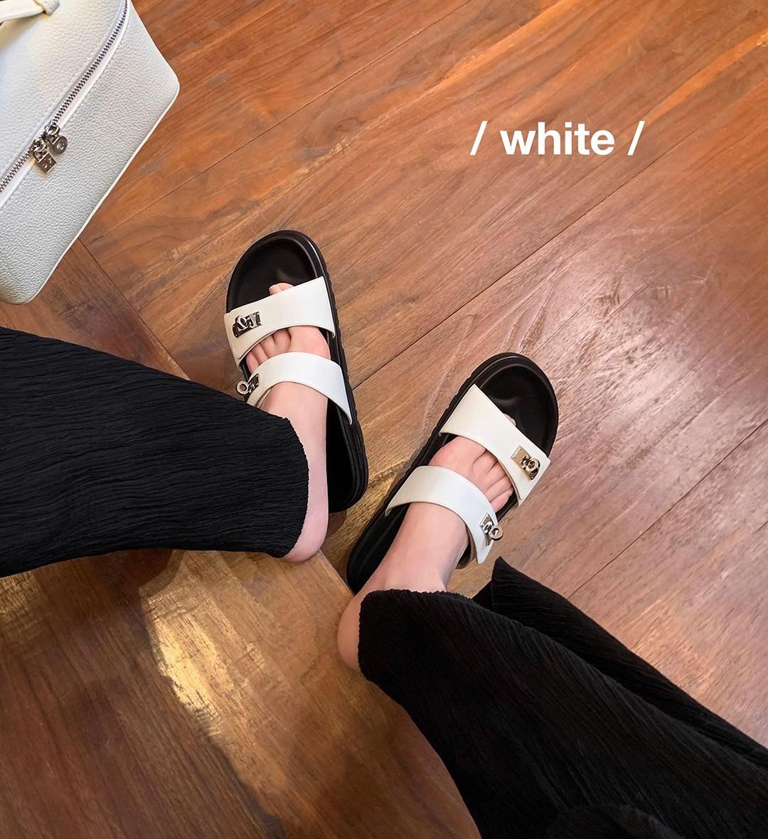 

! Натуральная кожа~ металлическая застежка двойной ремень повседневные шлепанцы на толстой подошве женские сандалии для улицы 38