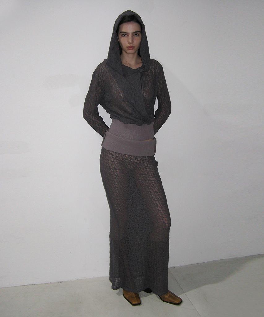 Partimento Woman Lace Flare Maxi Skirt_Charcoal