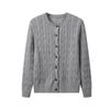 Pure Cotton Knitted Cardigan Jacket for Women, Autumn and Winter Crew Neck Retro Twisted Cotton Sweater