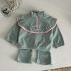 2026 Korean Spring & Autumn Baby Girls Solid Corduroy Hoodie & Sweatpants Set