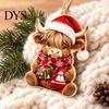 Healing Atmosphere Hanging Ornaments Highland Cow Christmas Ornament Set, 2D Flat Wooden Tree Accessories Decor with String, Holiday Party Decoration