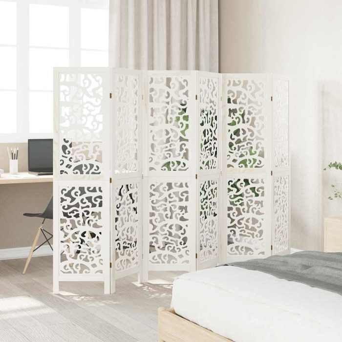 VidaXL Room Divider 6 Panels, Room Separator, Privacy Screen, Living Room Bedroom Screen, White Wood 358745
