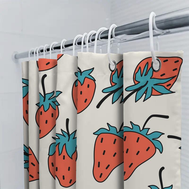 10 Pieces Strawberry Print Shower Curtain Polyester Bathroom Decor Waterproof Home Decoration