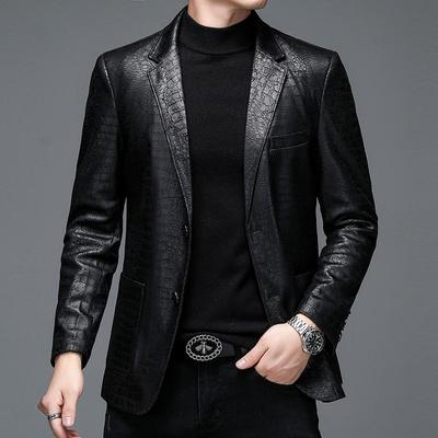 Leather Suit Men 'S Business Snake Embossing Craft High -End Large Size Man Faux Leather Blazer Business Gentleman Wedding Pu Coat