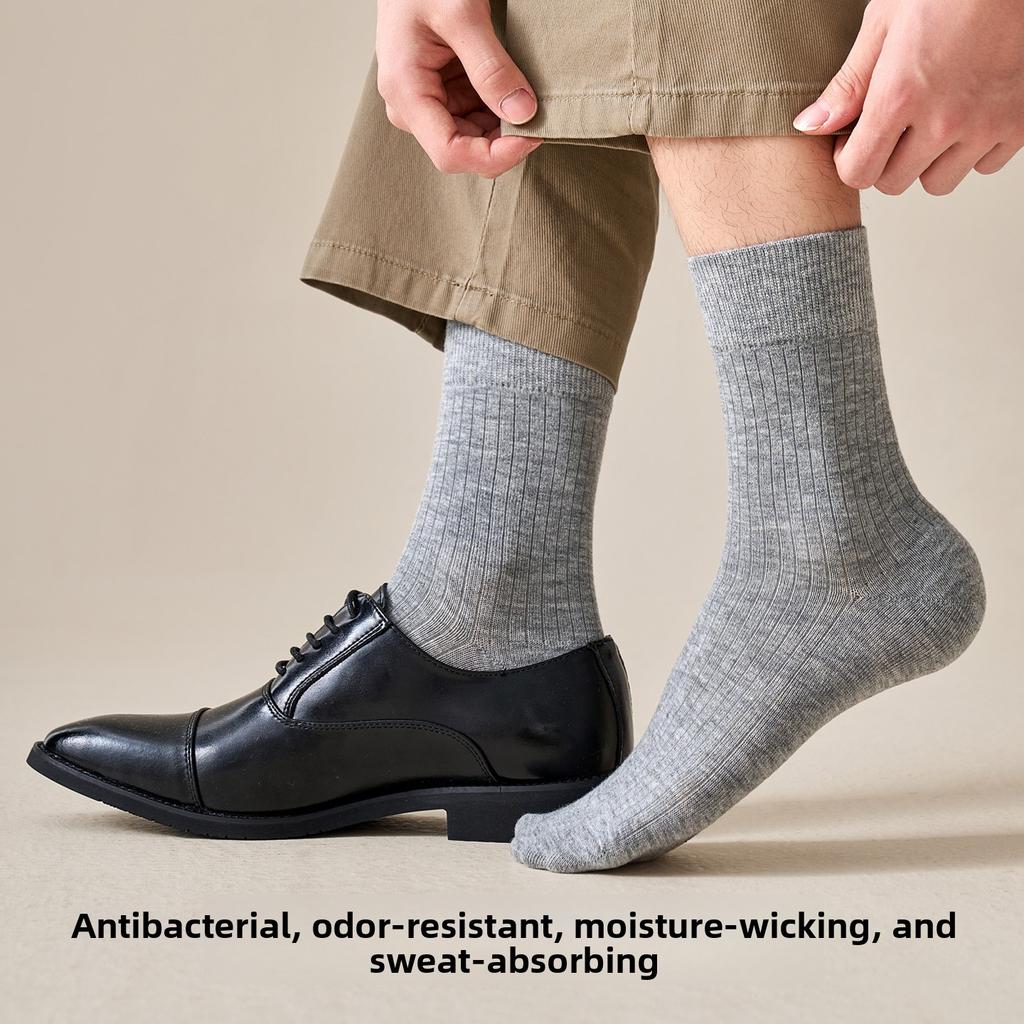 Wool Socks - Men's Thick and Warm Mid-calf Winter and Autumn Thermal Socks with Stretch, Soft and Comfortable, Anti-bacterial Feature.